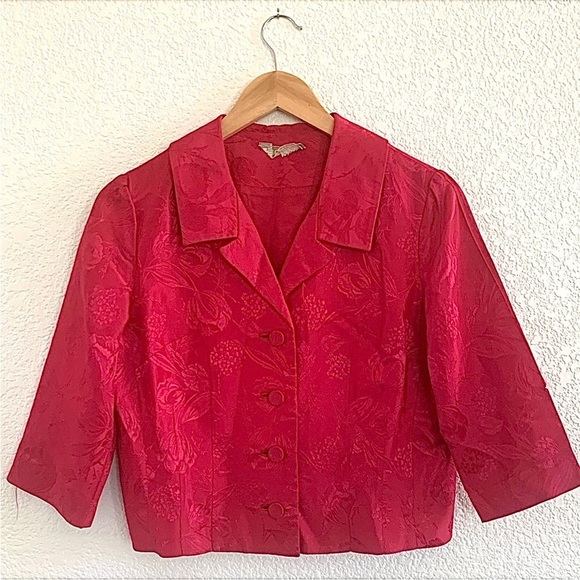 Jackets & Blazers - Vintage | Pink brocade silk like cropped jacket blazer size small
